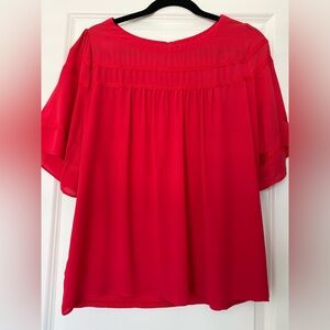 LOFT Vibrant Red Short Flutter Sleeve Blouse